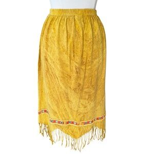 FACTORY ARTWEAR Yellow Fringe Skirt with Embroidered Trim Size Large